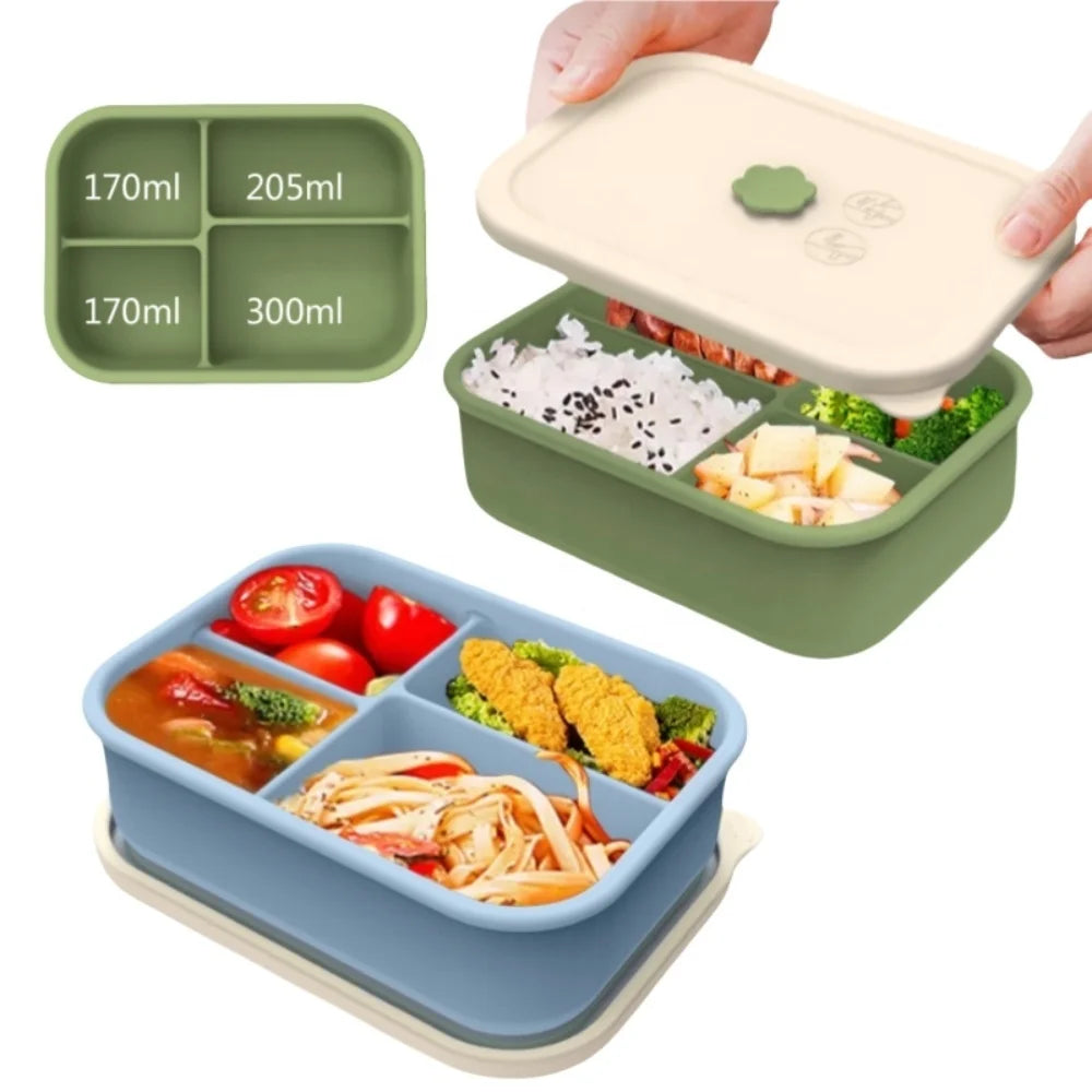 4 Compartment Silicone Lunch Box Food Grade Silicone Kitchen Food Keep Fresh Container Kids School Silicone Bento Lunch Box