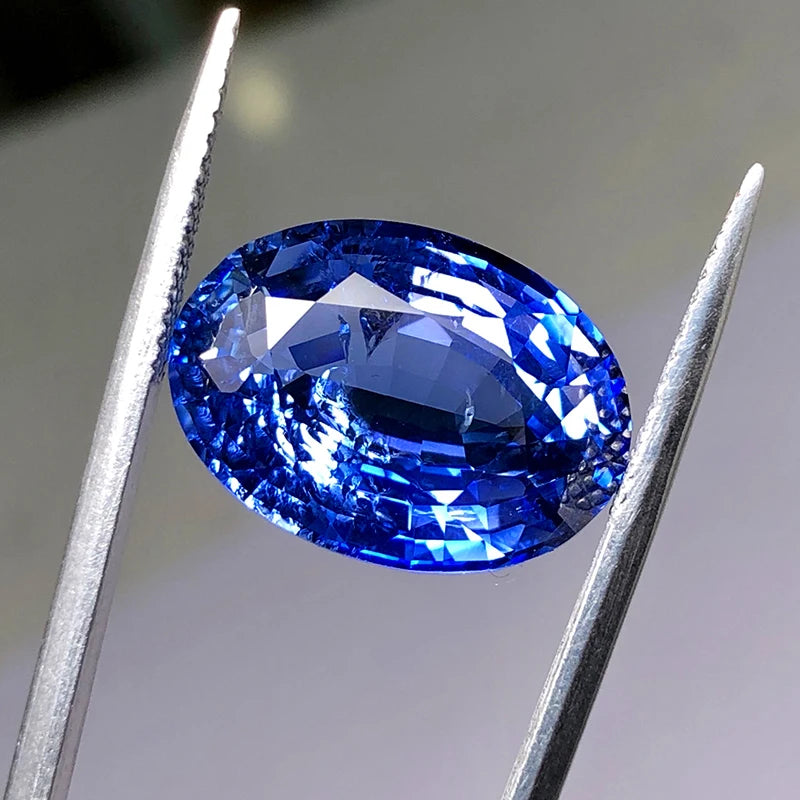 Cornflower Blue Color Lab Sapphire Thailand Cut Oval Shape Gem Stone with Cracks and Inclusions for Jewelry Making with AGL