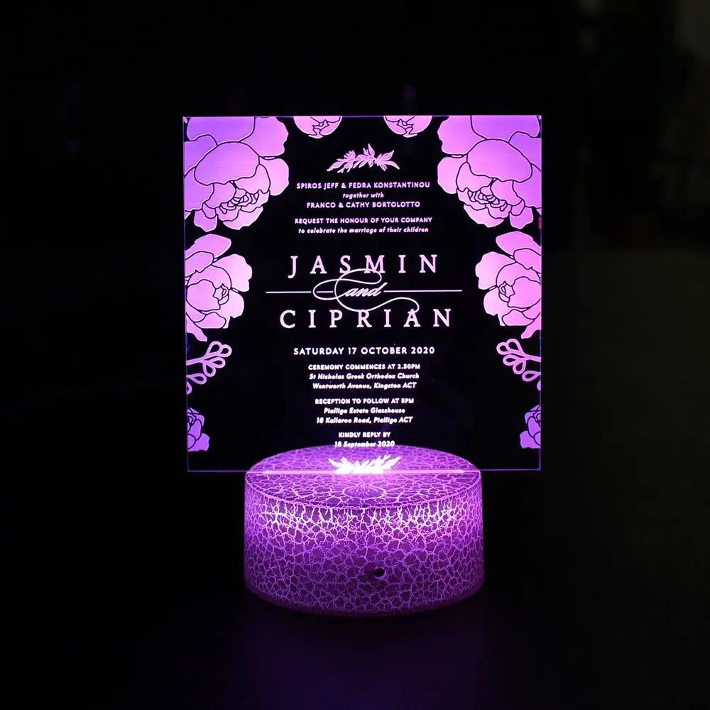 LED Clear Acrylic Table Cards for Weddings and Birthdays Creative Design with Engraved Music and Angel Pattern Made of Paper