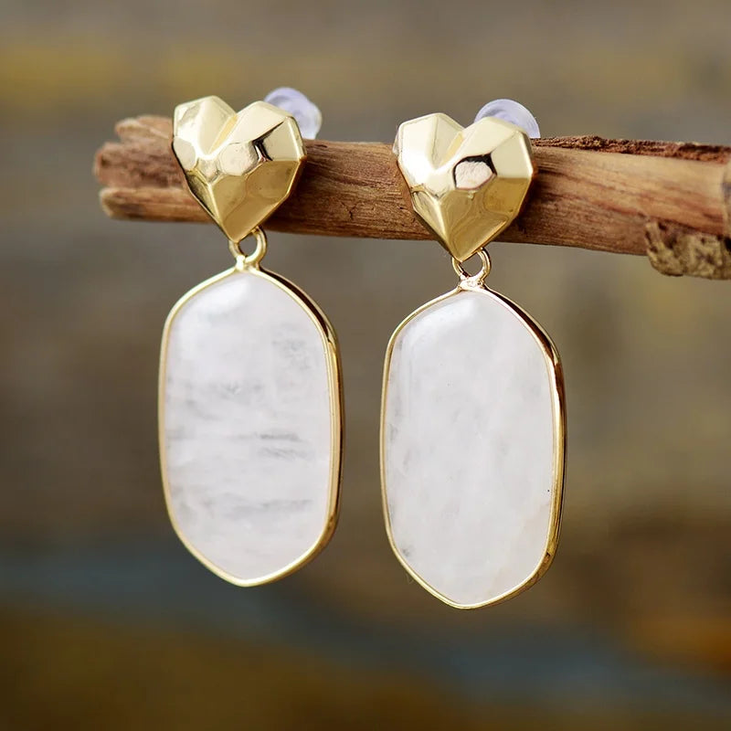 Classy Designer Jewelry New French Healing Crystal Rose Quartz Amazonite Heart Stud Earrings Gold Plated for Party or Wedding