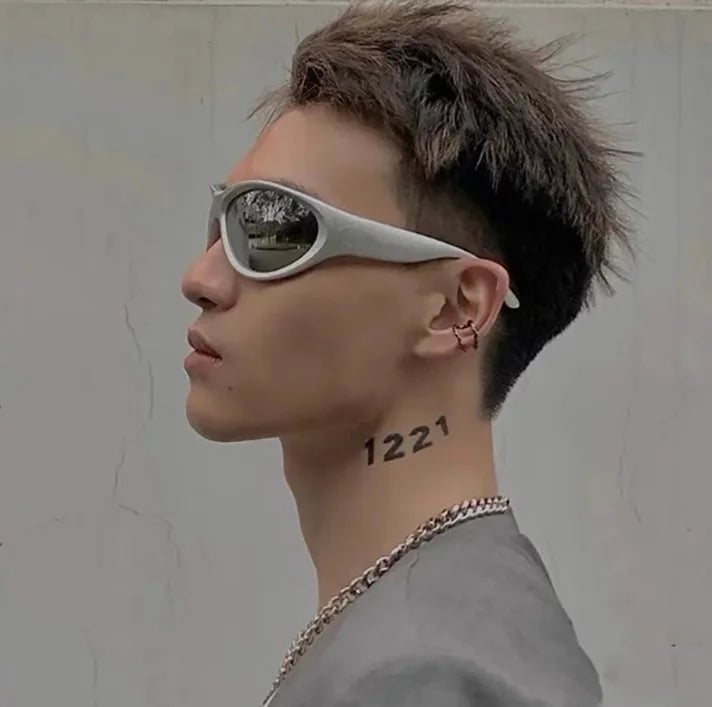 Silver Y2k Sunglasses Future Technology Sense Men Women Trend Punk Style Sun Glasses Cateye Eyeglasses Pink Black Mirror