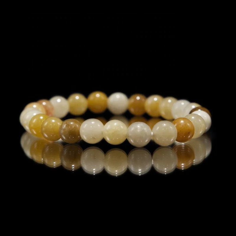 Unisex Natural 8mm Gorgeous Yellow Jade Semi-Precious Gemstone Bracelet  Healing Crystal Stretch Beaded Bracelet