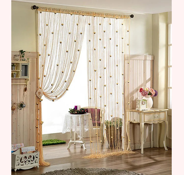 Tassel String Curtain Panels with Rose Flowers Hanging Beaded Fringe Fabric Tassel Window Panel Living Room Divider Net Curtains
