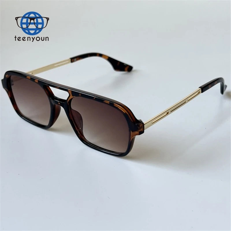 Teenyoun 2024 Retro Brand Small Hollow Sun Glasses Vintage Orange Blue Shades Square Vintage Double Beam Gradient Sun Glasses