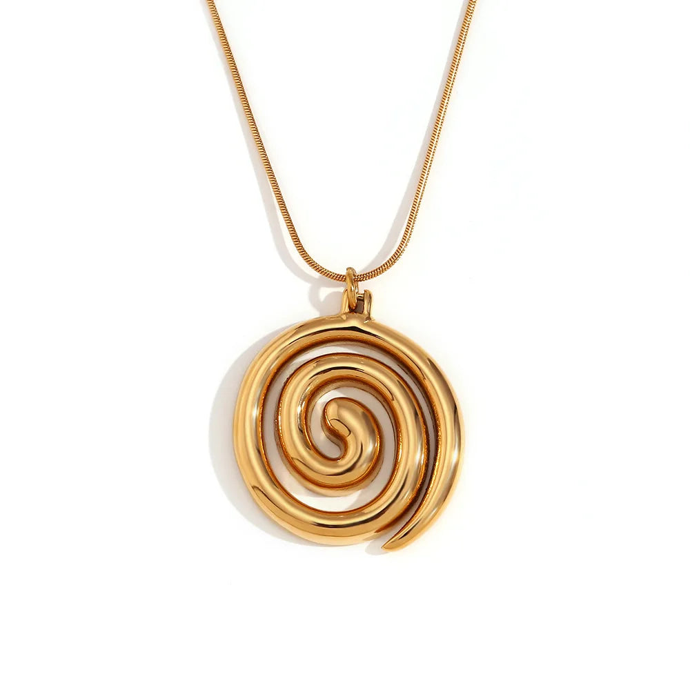 N&S European American Style Creative Stainless Steel 18K Gold Plated Snake Chain Whirlpool Pendant Necklace Niche Personality
