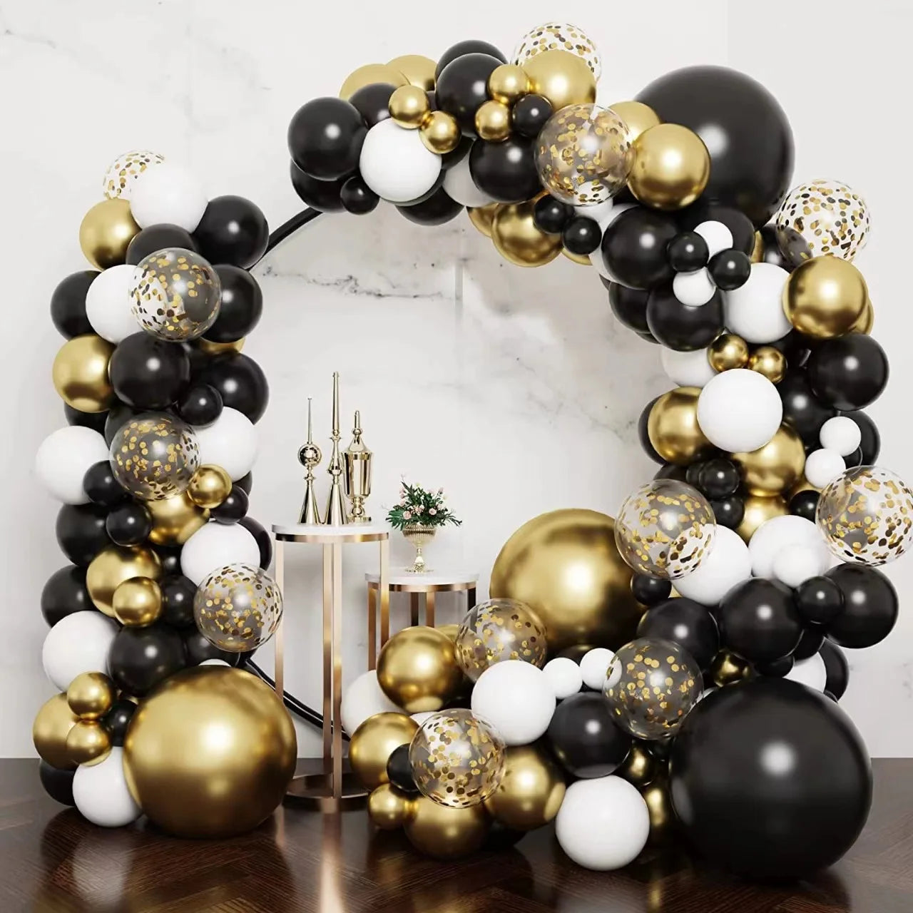 135pcs Black Gold Balloon Garland Arch Kits for Graduation Backdrop Decoration Birthday Photo Prop Balloons Decor Celebration