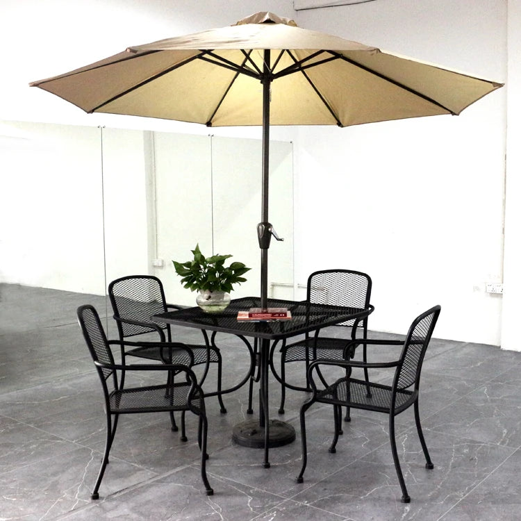 Outdoor Patio Dining Table and 4 Stackable Chairs Furniture Set With Umbrella