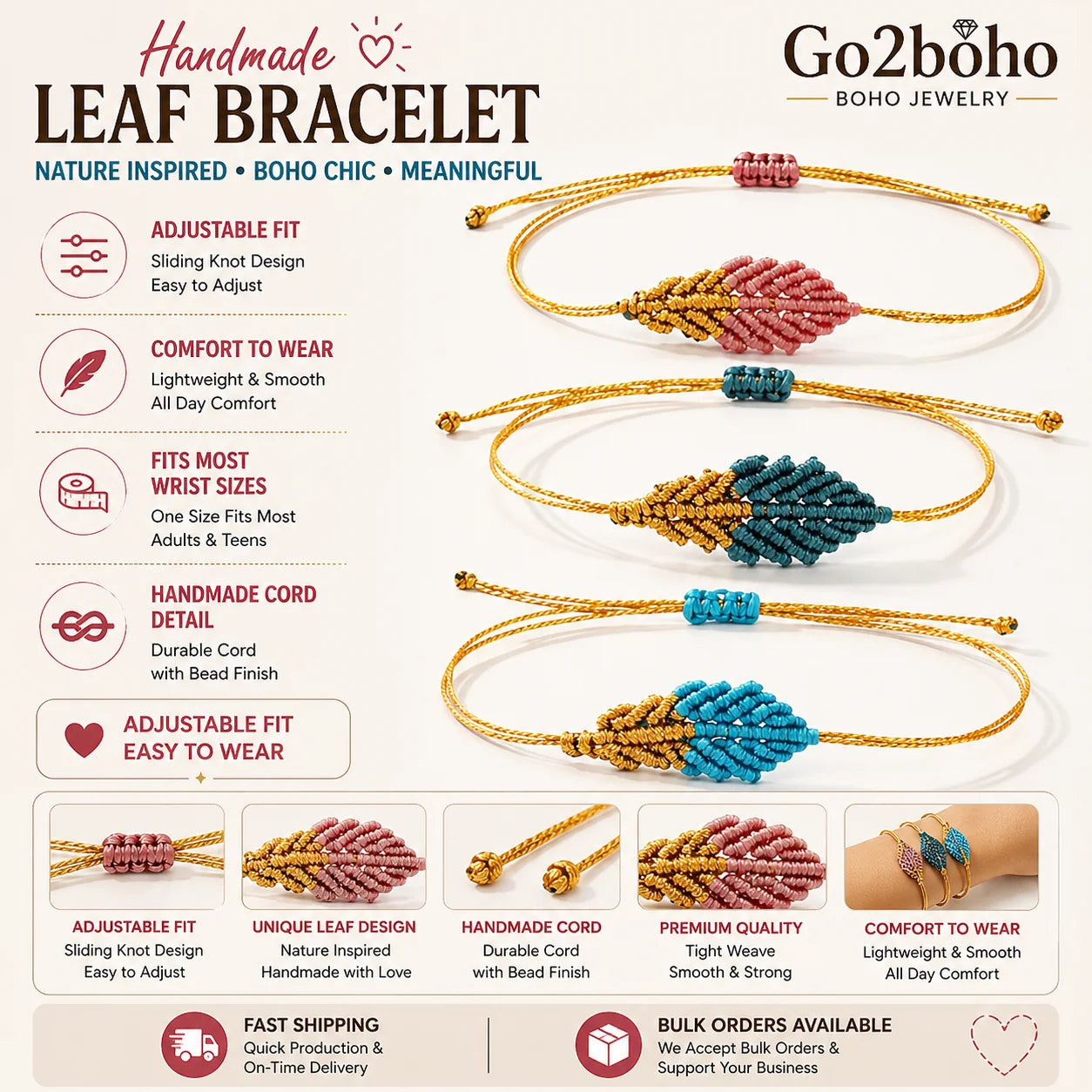 Go2boho Summer New Vintage Braided Bracelet Leaf Type Religious Main Heart Shape Pattern Religious Gift for Couple Bracelet