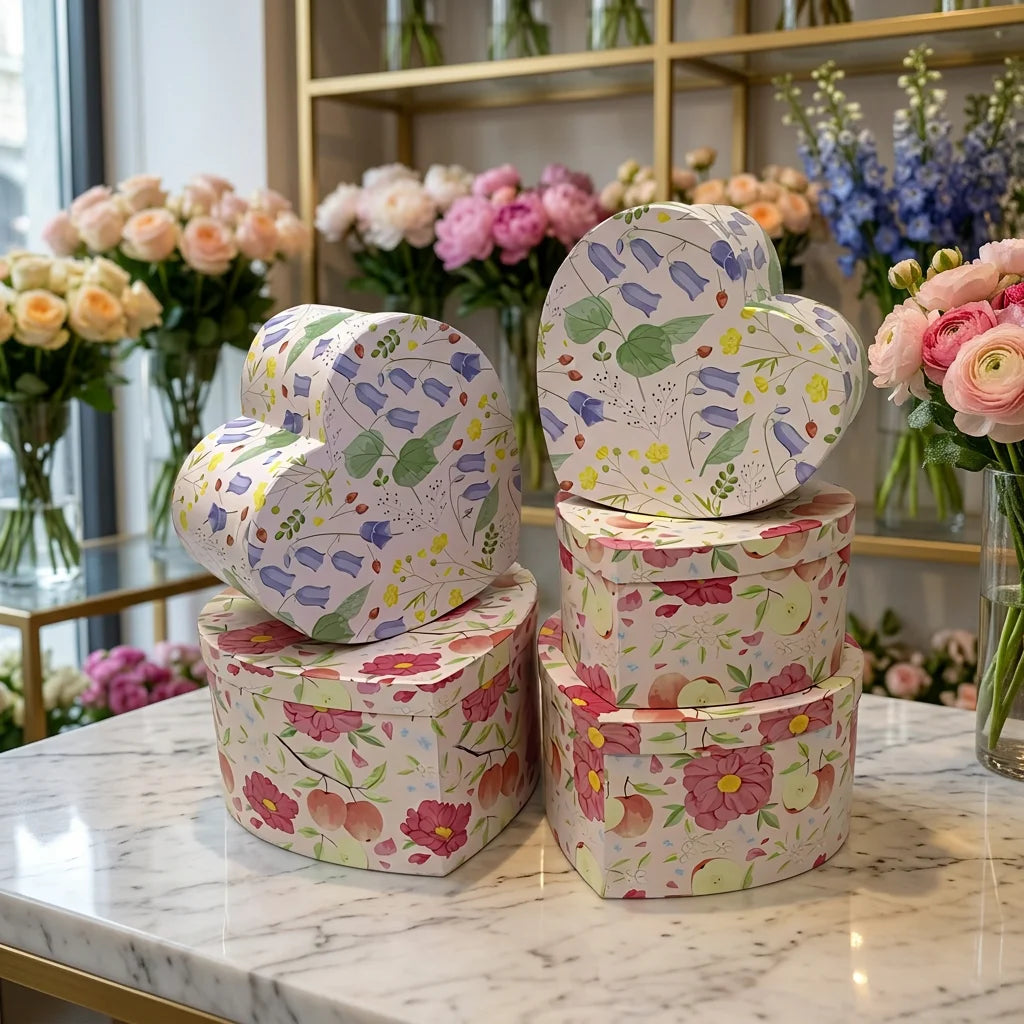 Retro European-style Pattern Three-piece Set Gift Box Heart-shaped Gift Packing Box Heart Flower Box for Valentine's Day