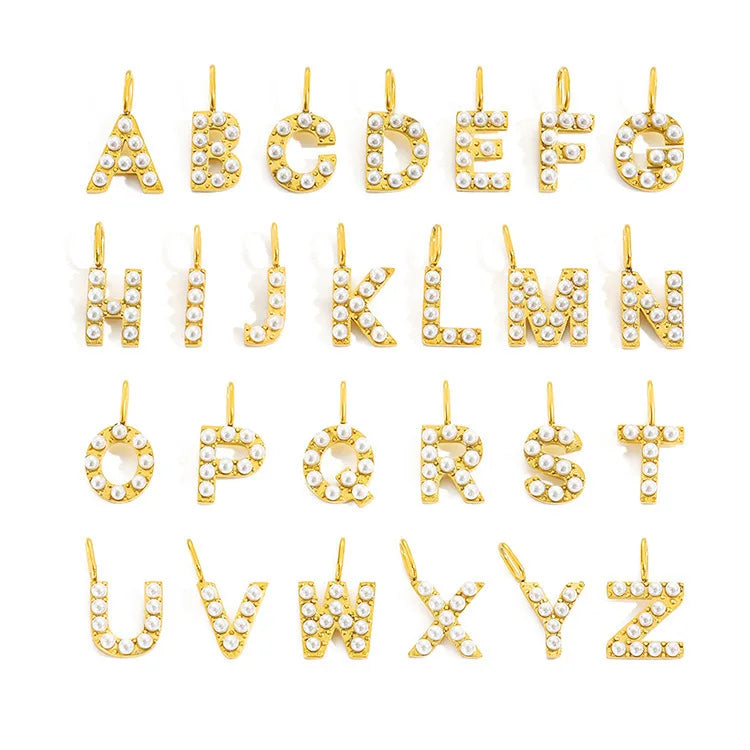 Stainless Steel Jewelry Accessories A-Z 26 Pearl Letters Pendant for Necklace Bracelet Initial Charm Alphabet Charms