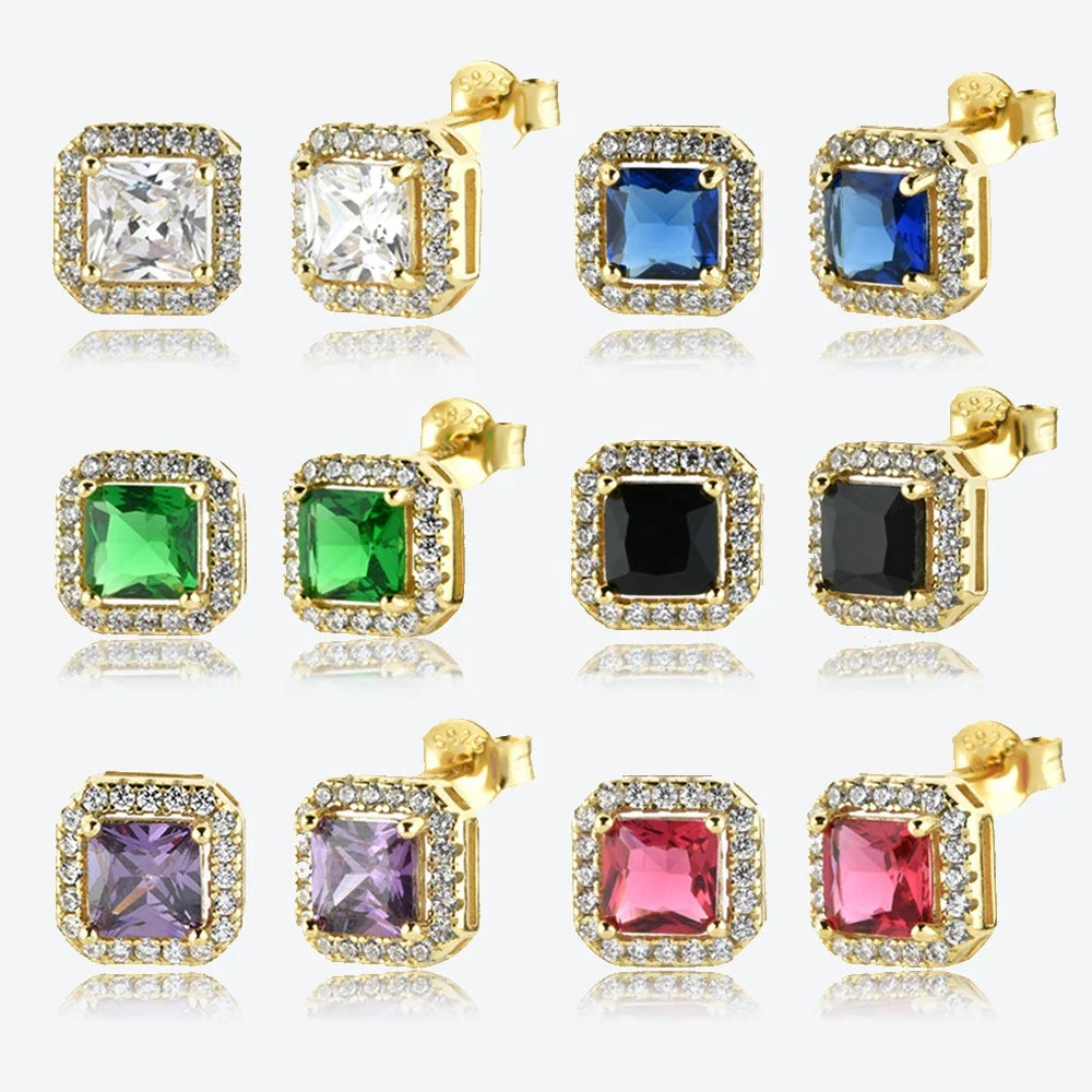 FUAMAY 925 Silver Engagement Earrings for Women White Blue Green Black Ruby Purple Amethyst Diamond Studs for Gift Occasions