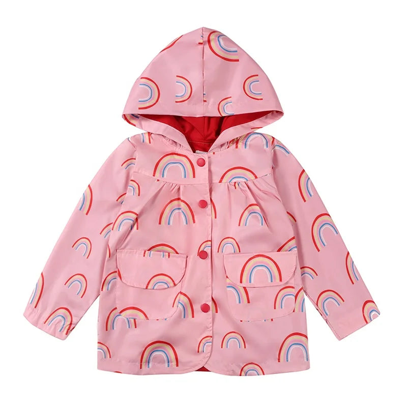 Low Moq Retail Wholesale Custom Design Waterproof Children Rainbow Kids Rain Jacket Raincoats