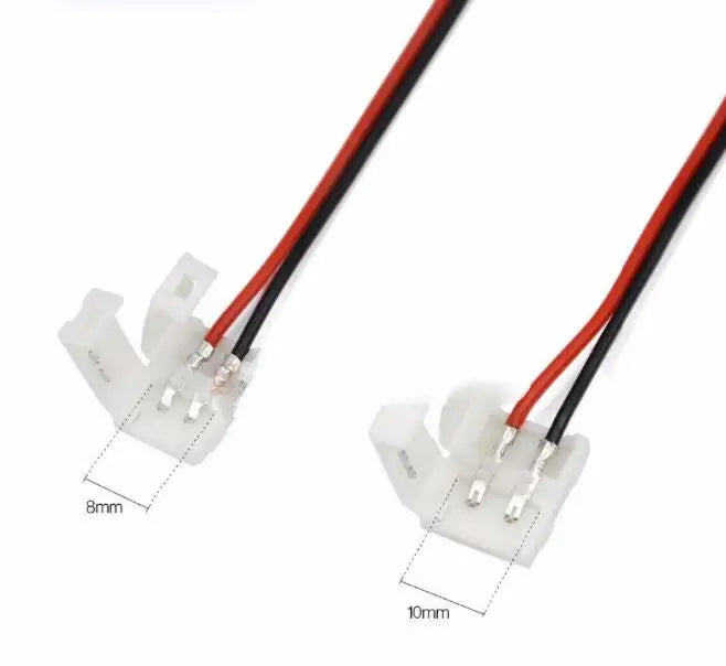 2Pin LED Strip Connector Cable 8mm 10mm Width PCB Single Color Wire Connectors for 3528 2835 5050 LED Strip
