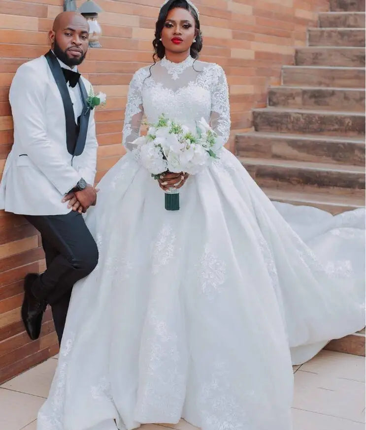 2026 Plus Size Arabic Aso Ebi Wedding Dresses Vintage Full Lace Long Sleeves High Neck Bridal Dresses Overskirt Wedding Gowns