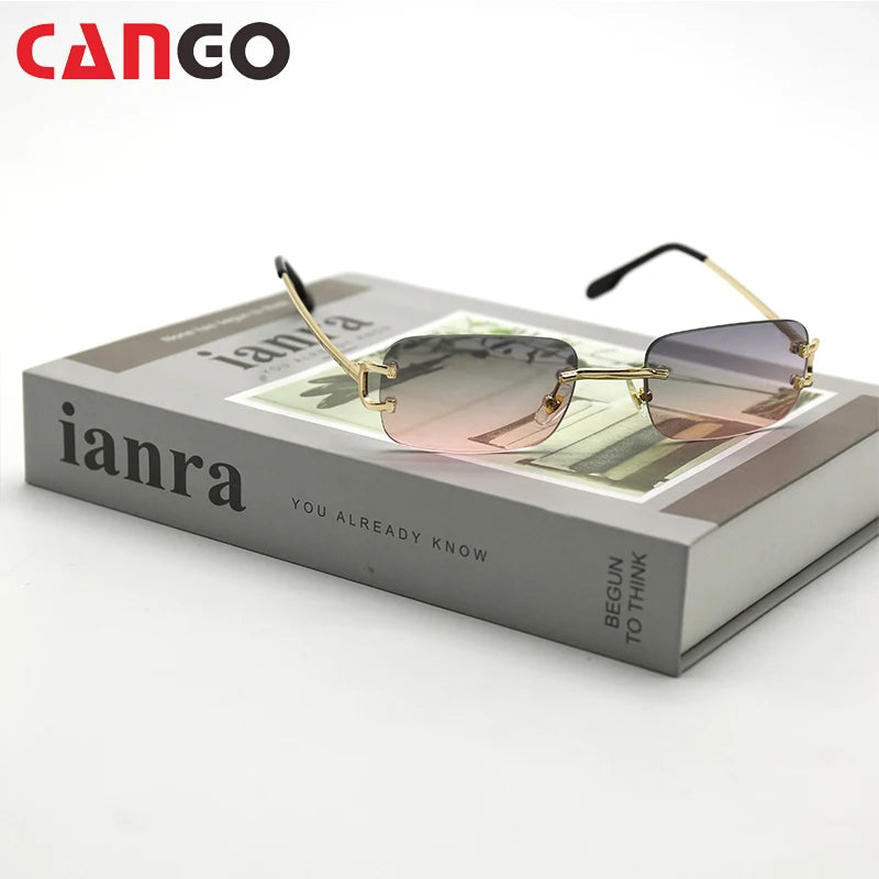 2023 New Trendy Custom Fashion Vintage Ladies Rimless Square Small Rectangle Frameless Sun Glasses Women Men Shades Sunglasses