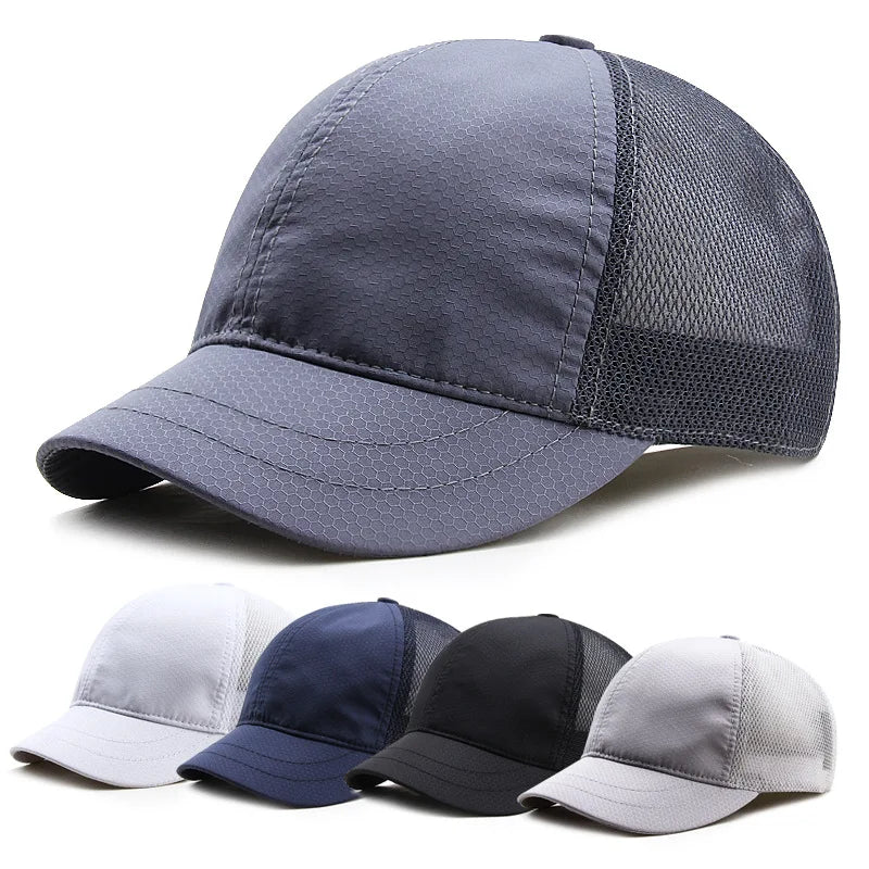 Quick-drying 6-Panel Short Brim Baseball Cap with Mesh Back Adjustable 100% Cotton Hip Hop Dad Hat for Unisex Adults