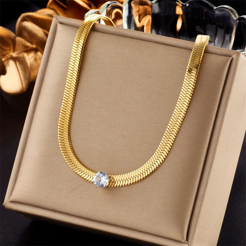 Nabest Stainless Steel Diamond Necklace Women Jewelry Waterproof Gold Plated Drop Snake Chain Minimalist Choker