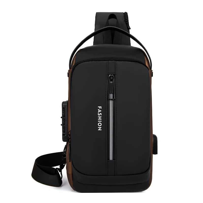 Outdoor Waterproof Casual Sport Shoulder Crossbody Usb Charging Anti-Theft Combination Lock Men's Chest Bag