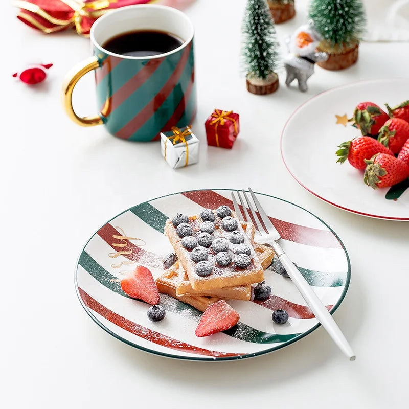 Christmas Holiday Design Western Style New Year Luxury Ceramic Dinnerware Sets Porcelain Dinner Plate Bowl Mug Cup Tableware Set