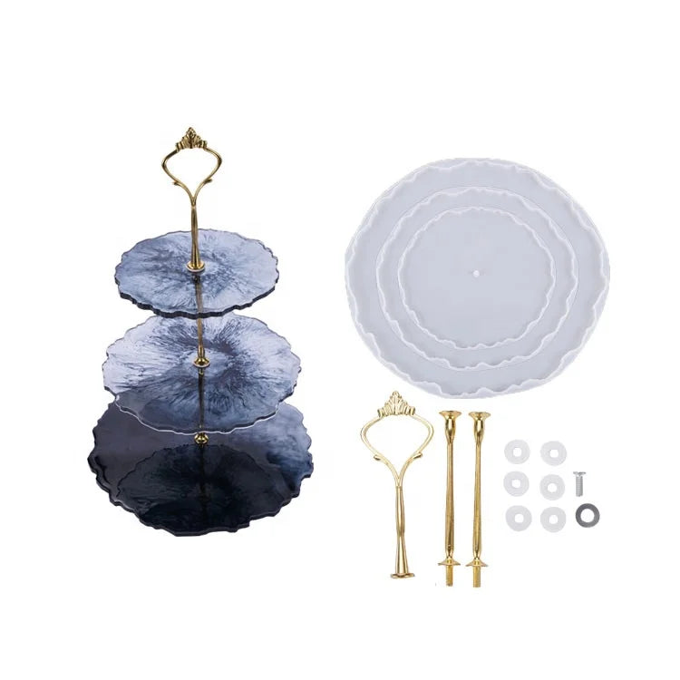 OEM/ODM Epoxy Moule Poxy Art Cupcake Plate 3 Tier Cake Stand Casting Silicone Tray Molds for Resin
