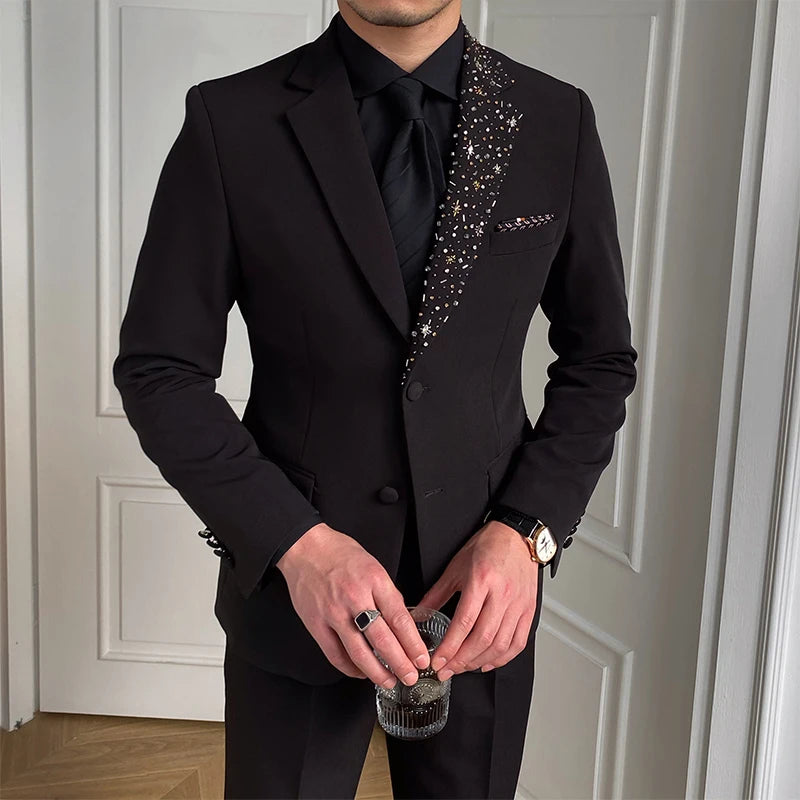 Black Luxury Atmosphere British Banquet Fashion Single-breasted Men's Suit Jacket Business Suit Niche Men's Suit Jacket