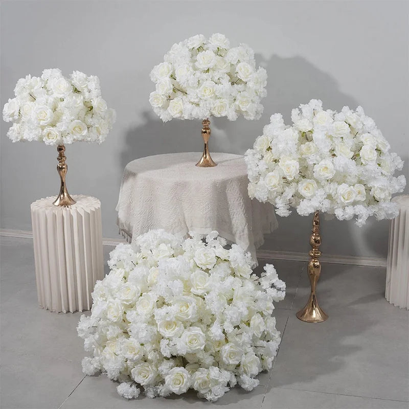 EG-M050 New Design Wedding Event Decoration Wedding Large Table Centerpiece Flower White Rose Faux Artificial Flower Ball