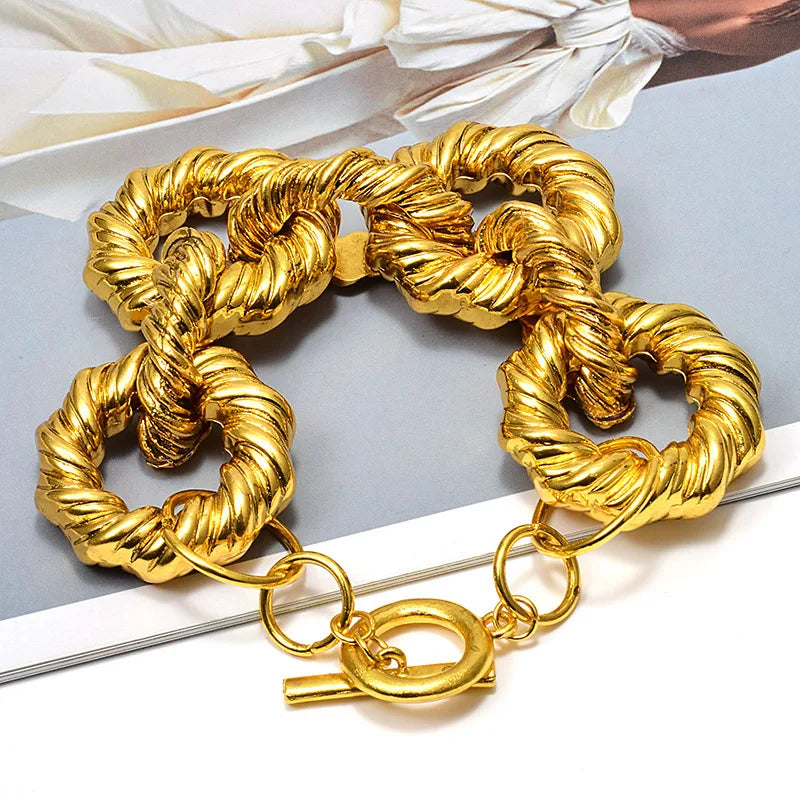 Wholesale Popular Plated Gold Bracelet Big Chunky Twist Metal Chain Link Bracelet Female Accessories
