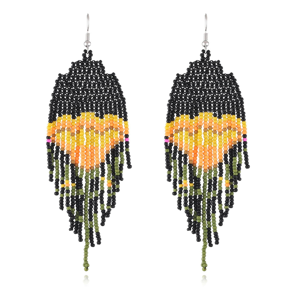 Handmade Boho Long Tassel Earrings for Women Customized Vintage Flower Pattern for Weddings Parties and Gifts