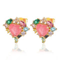 Trendy Elegant Women Friend Gift  Crystal Small Peach Heart Earring Cubic Zircon Circle  Stud Earrings