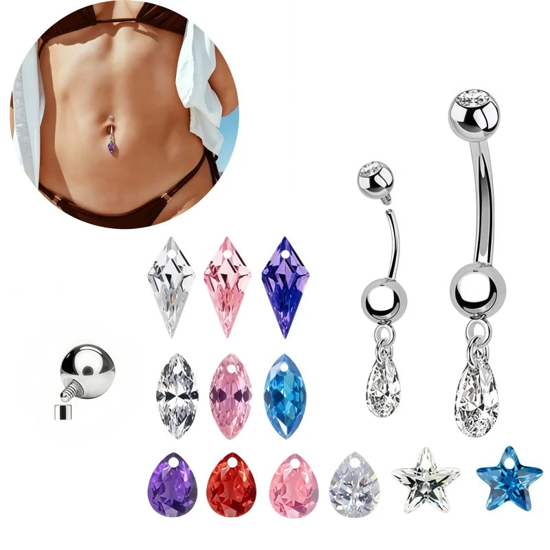 G23 Titanium Zircon Belly Button Ring 14g Gold Plated Navel Ring Belly Button Piercing Jewelry for Women for Weddings