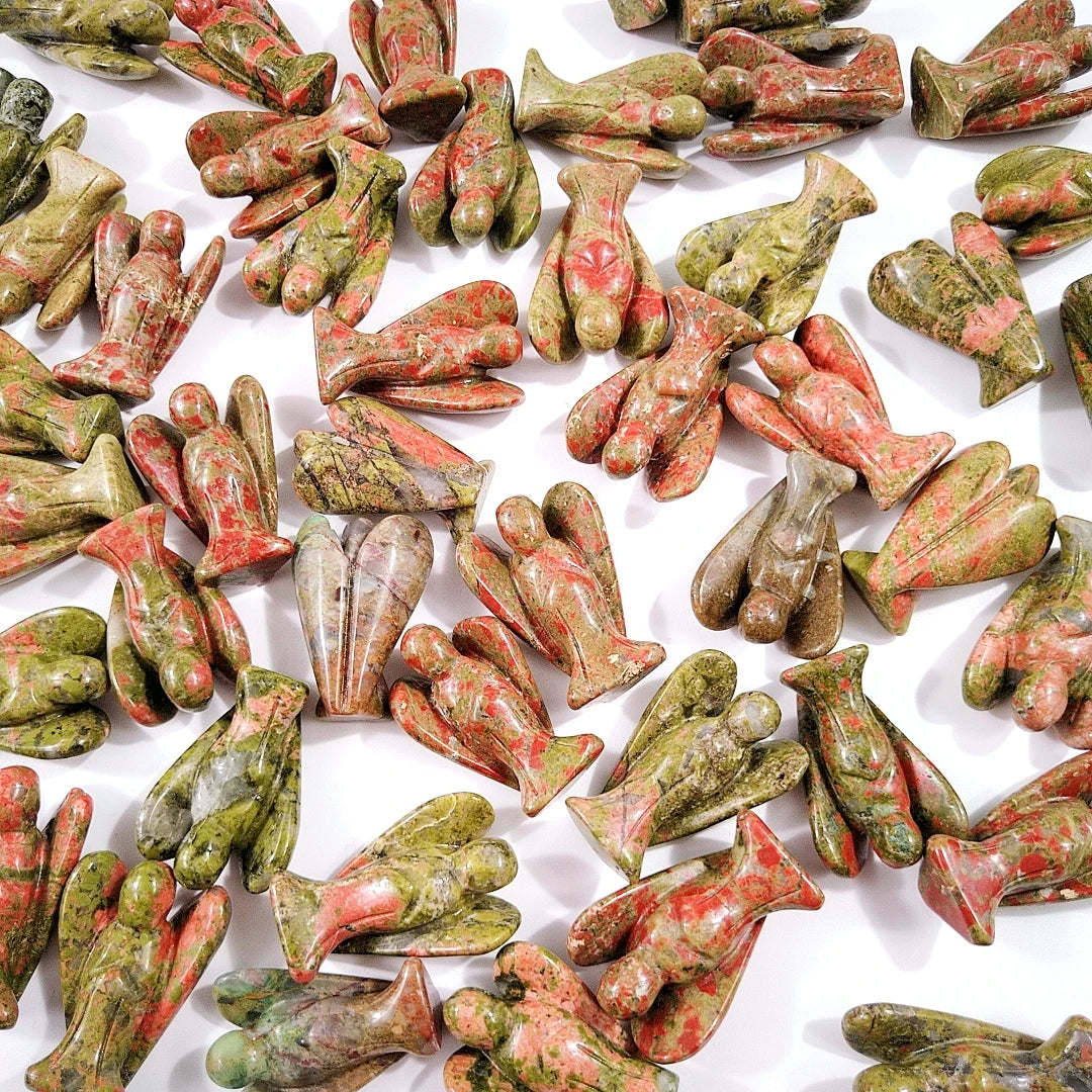 Huiying New 2020 top sale 1.5 inch handmade small sized natural unakite head carving angel christmas decoration crafts
