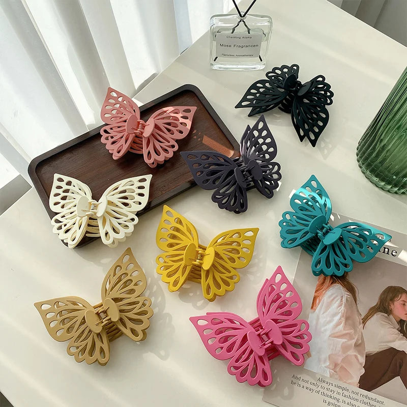 DOWELL Wholesale Double Hollow Shark Clip Frosted Matte Large Plastic butterfly Hair Claws