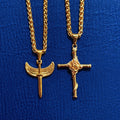 Punk 18k Gold Plated Jewelry Angel Wing Sword Necklace for Men Non Tarnish Stainless Steel Rose Cross Pendant Necklace Custom