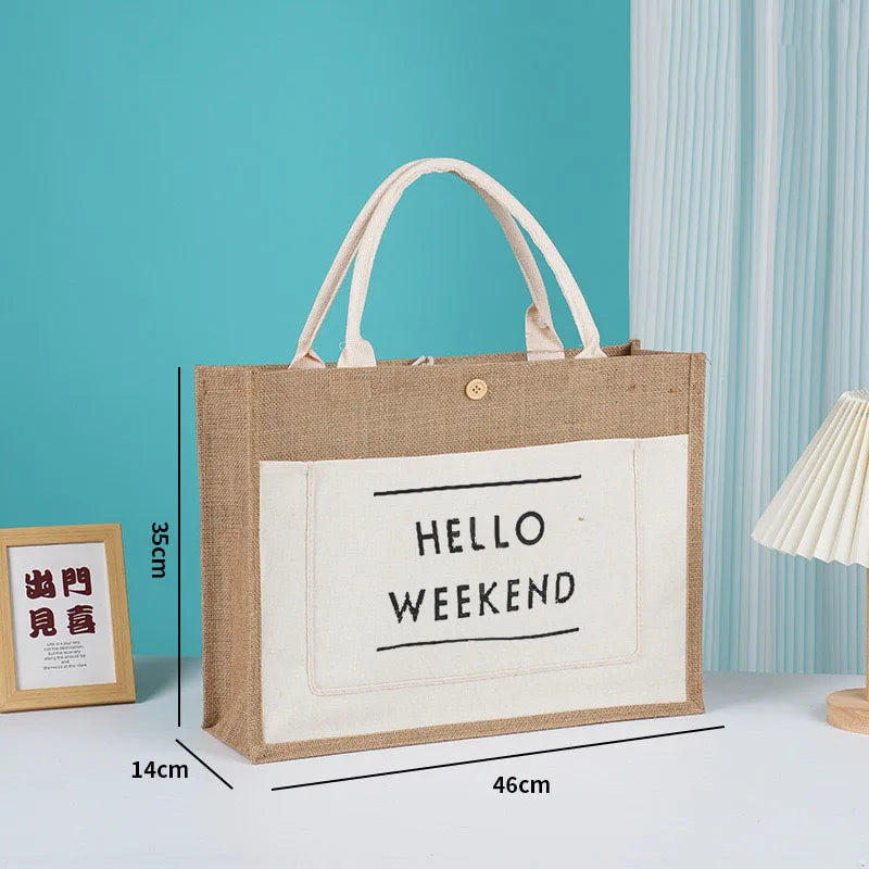 Custom Printing Logo Natural Eco Friendly Jute Tote Bag Recycle Foldable Jute Shopping Bag