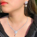 Gorgeous Cubic Zirconia Flower Drop Women Wedding Party Pearl Necklace Earrings Fashion Bridal Jewelry Sets Gift