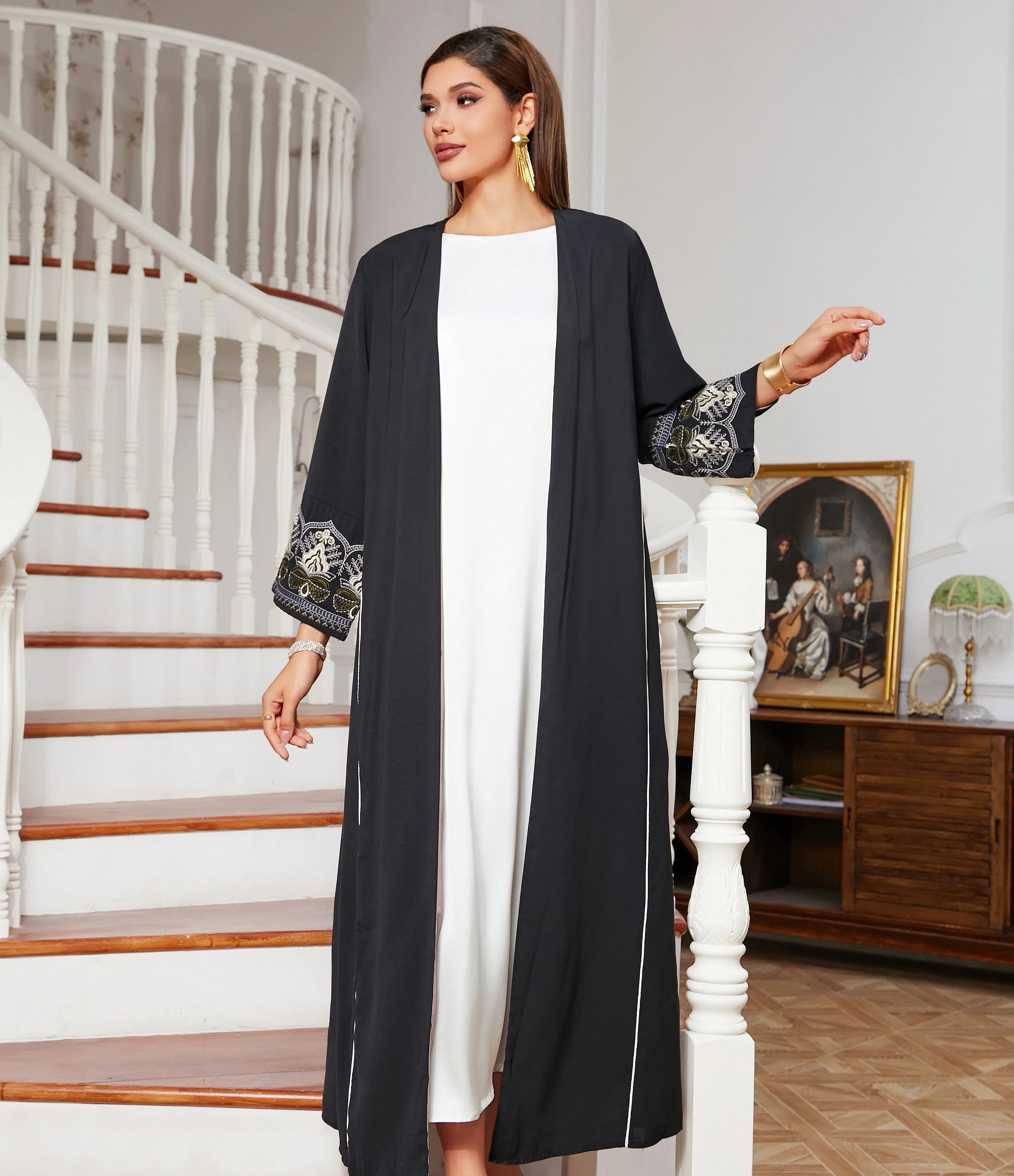 New Special Neck Bubble Sleeves Sparkling Sands Dress Abaya Women Muslim Dress Made in Dubai