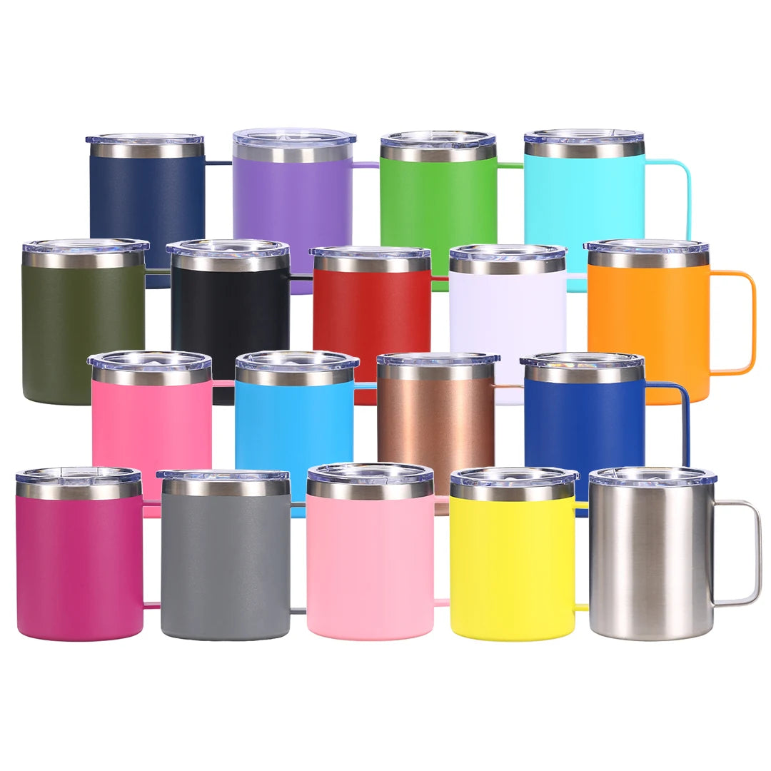 Hot Product 12oz Double Wall Stainless Steel Travel Tumbler Custom logo Powder Coating Coffee Cup With Steel Handle