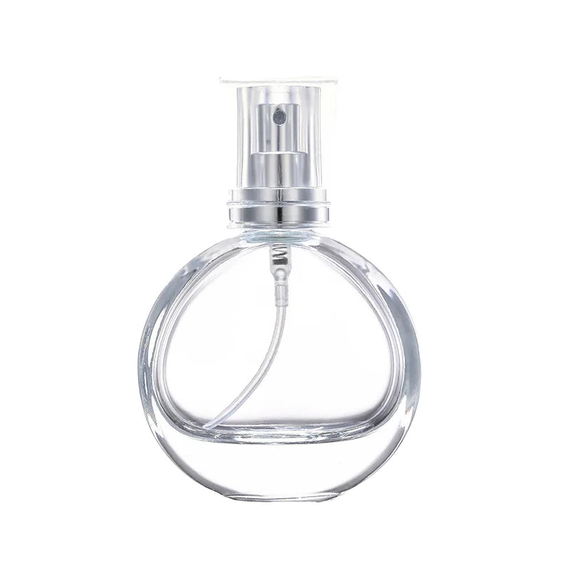 Custom Logo Luxury Perfume Bottle 50ml/100ml Flat Round Glass Pump Sprayer Transparent Screen Printed Reed Diffuser