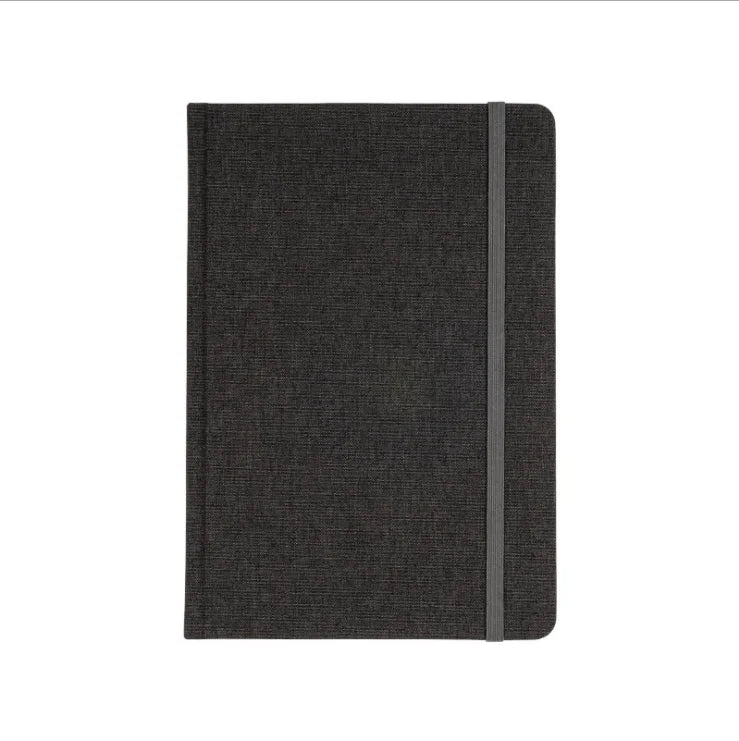 Custom Business A5 Elastic Band Linen Note Book Fabric Cover Black Hardcover Journal Notebook