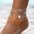 Cross-border Sun Love Crescent Simple Style Beach Silver Metal Chain Anklet