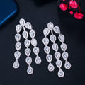 Luxury Designer Dangly Tassel Drop Pink Cubic Zirconia Crystal Long Earrings for Women Wedding Party Jewelry