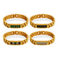 YF3876 Hip Hop Stainless Steel Waterproof Jewelry 18k Gold Plated Thick Chain Colored Zircon Bracelet Hypoallergenicity