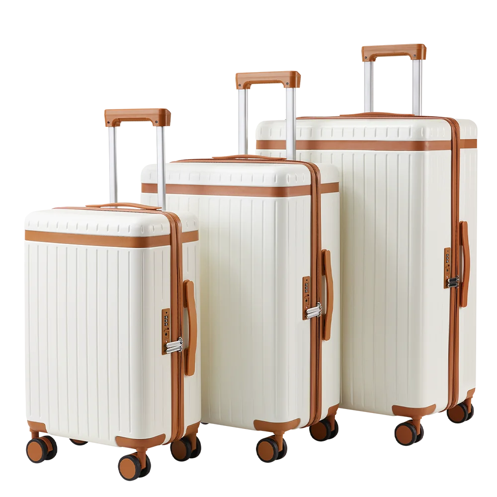 Wholesale Lightweight Hard Shell White Suitcase Luggage Set Custom logo Waterproof Luxury Trolley Travel 3-piece Luggage Set