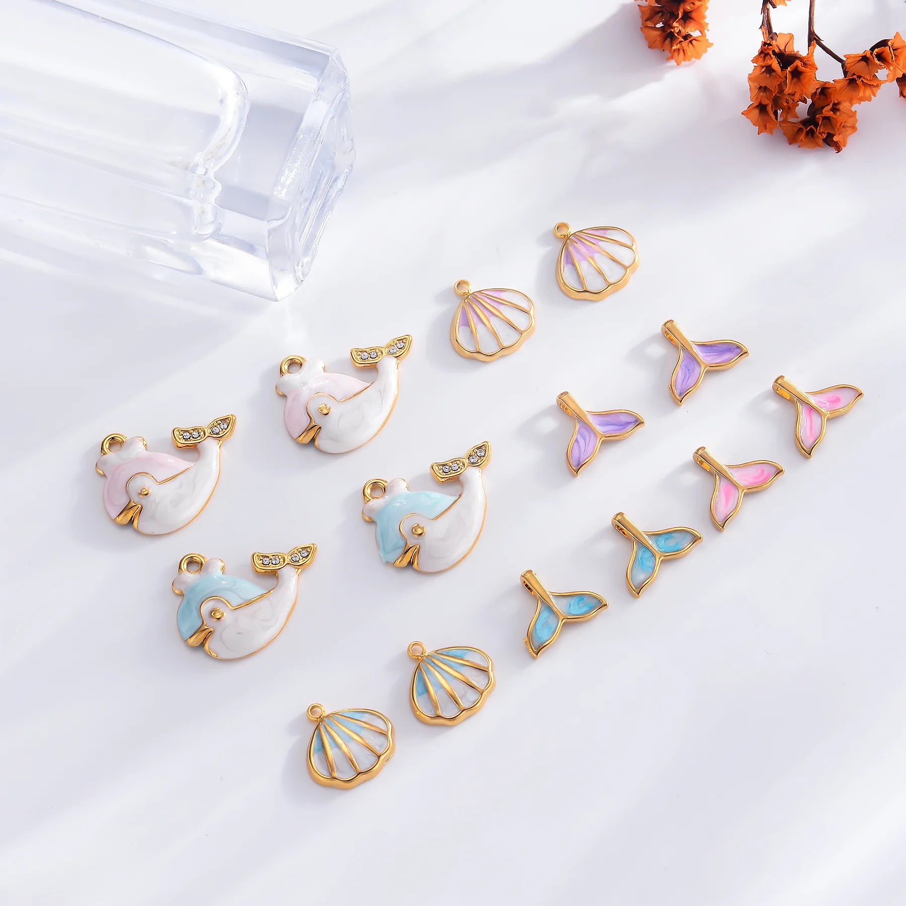 Cute Ocean Themed Stainless Steel Whale/Shell/Fish Tail Pendant Boho Oil Drip Charms DIY Jewelry Accessories for Women Girls