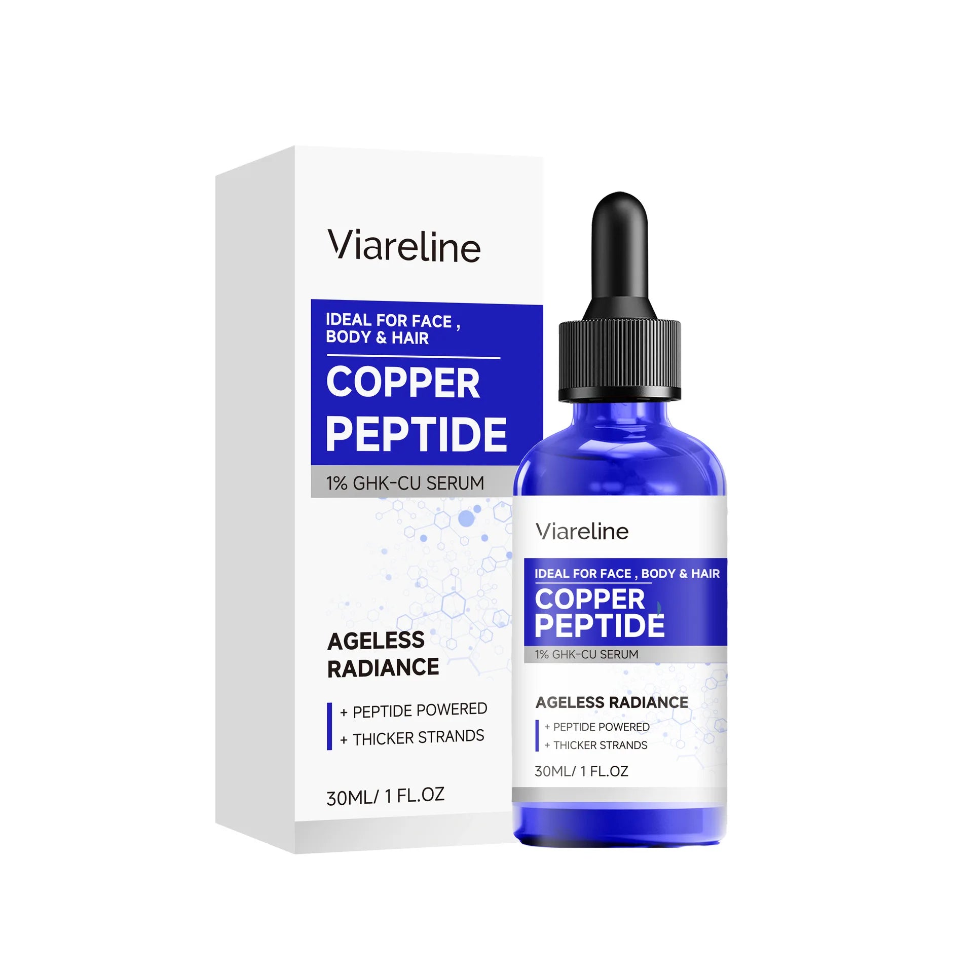 VIARELINE Skin Care Moisturizing Smoothing Copper Peptide Serum 30ml for Face Body and Hair