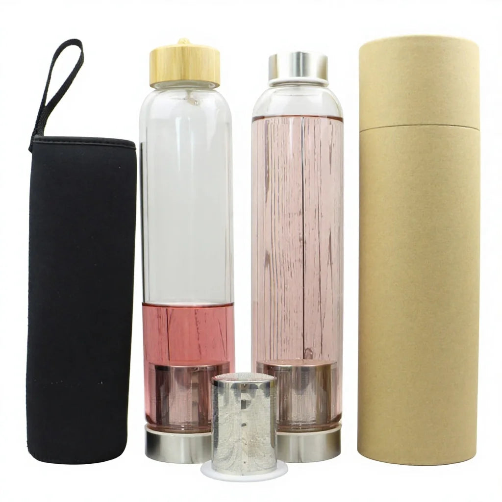 Custom Logo 500ml Glass Tea Infuser Bottle Wholesale Heat Resistant Borosilicate Glass Bottle with Protective Sleeve Bulk
