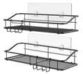 2 Pack (Black)Shower Caddy Shelf with Hooks Storage Rack Organizer Adhesive Stainless Steel Without Drilling for Bathroom