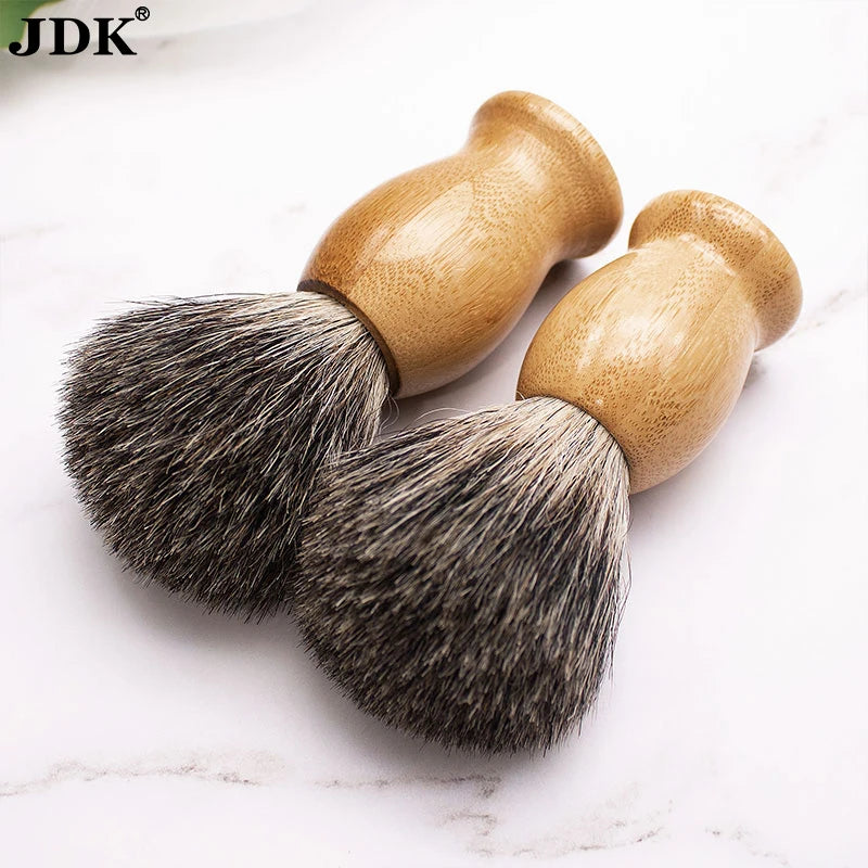 Mens Grooming Bamboo Handle Pure Black Badger Hair Knots Custom logo Wooden Shave Brush for Men Shaving