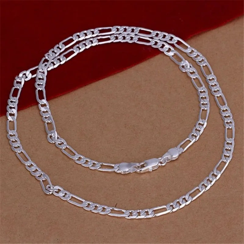 Hip Hop Jewelry 4mm Mens Vermeil Silver Color 3 in 1 Metal Brass Curb Figaro Necklace Link Chain