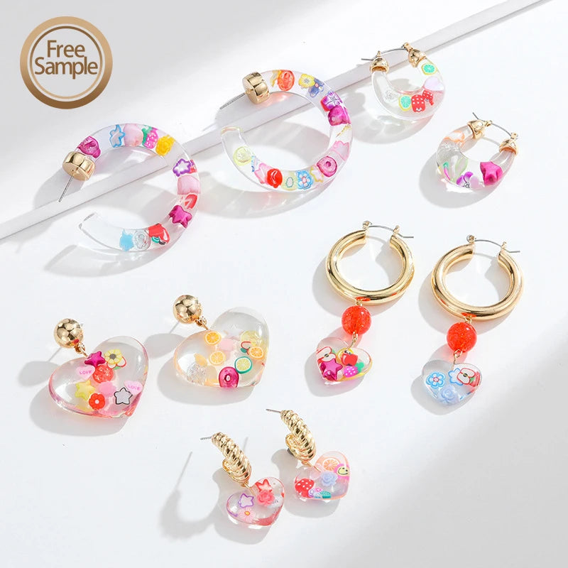 Custom Tropical Fruit 18K Gold Plated Hoop Earring for Gift Resin Fruit Pendant Earrings